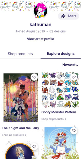 Screenshot of a redbubble store front featuring several designs