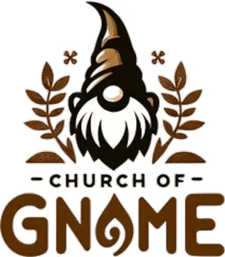 Church of Gnome logo featuring a gnome with a long beard, round nose, and a pointed hat pulled down over their eyes