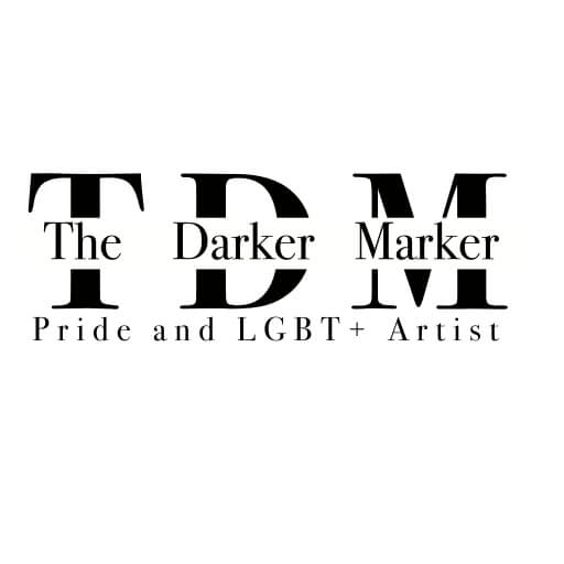 Black font reads letter T D M with strike through text “The Darker Marker “