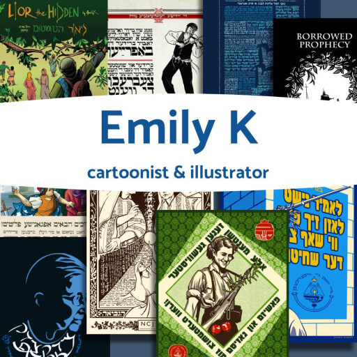 Montage of several illustrations and comics made by Emily K