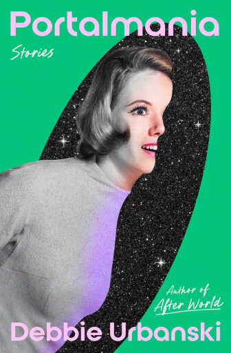 Book cover showing a woman falling through a starry portal.