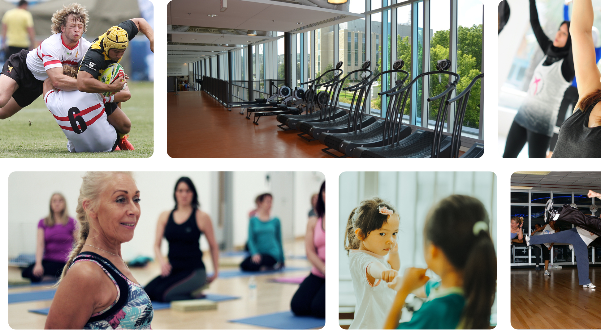 Collage of people enaging in various fitness activities