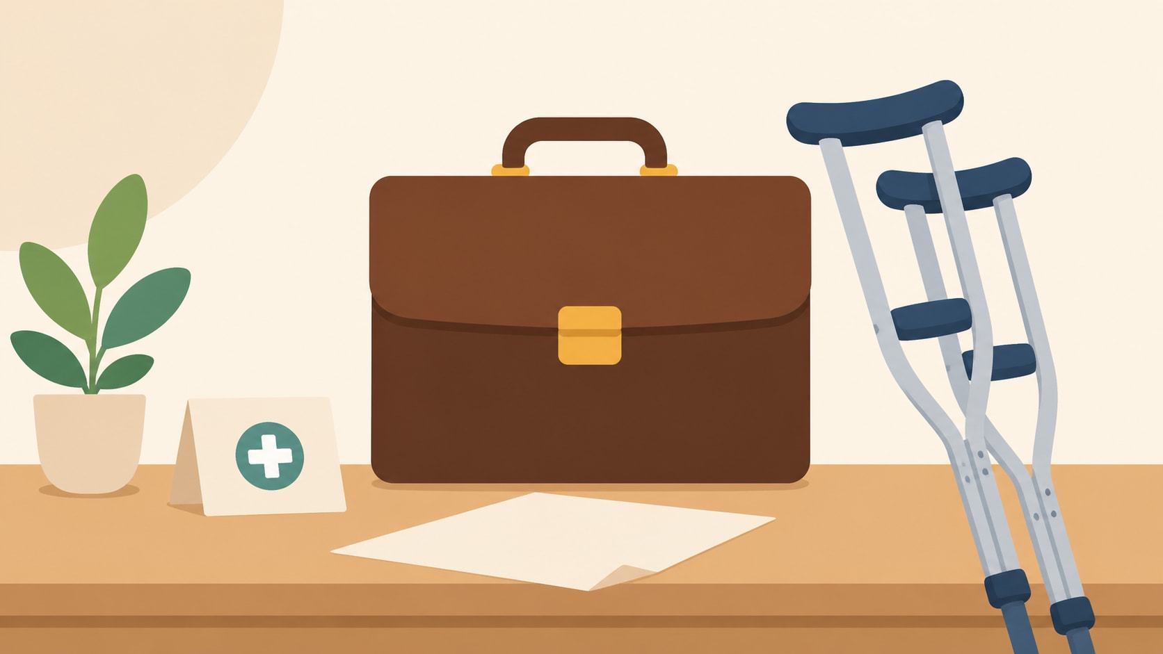 Briefcase, crutches, and medical card illustrating Mississippi personal injury damages