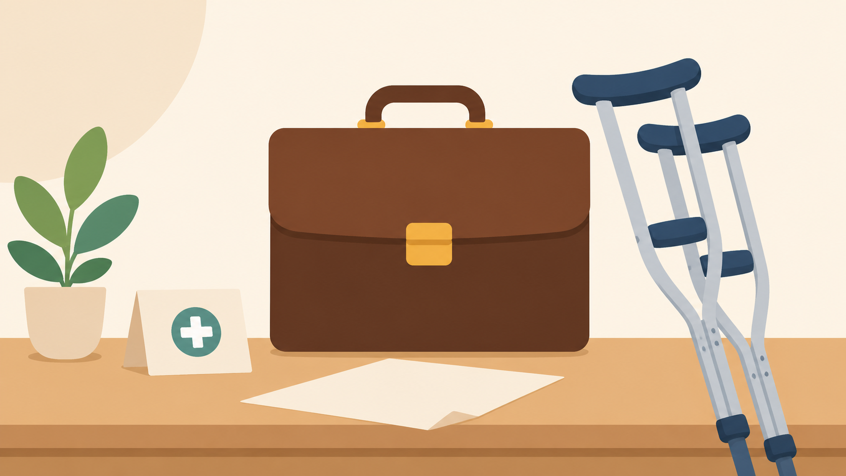 Briefcase, crutches, and medical card illustrating Mississippi personal injury damages