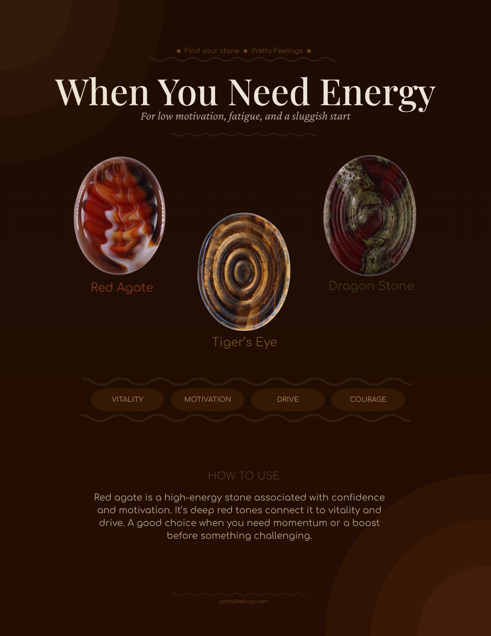 When you need energy — Red Agate, Tiger's Eye, Dragon Stone