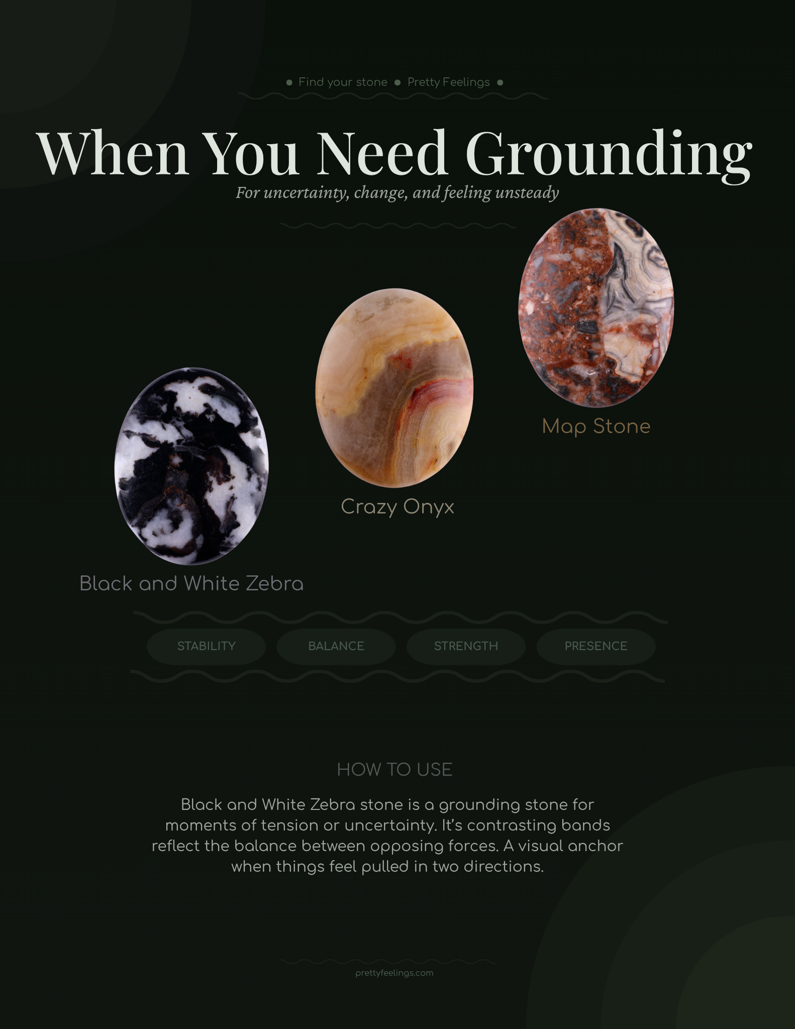When you need grounding — Black and White Zebra, Crazy Onyx, Map Stone
