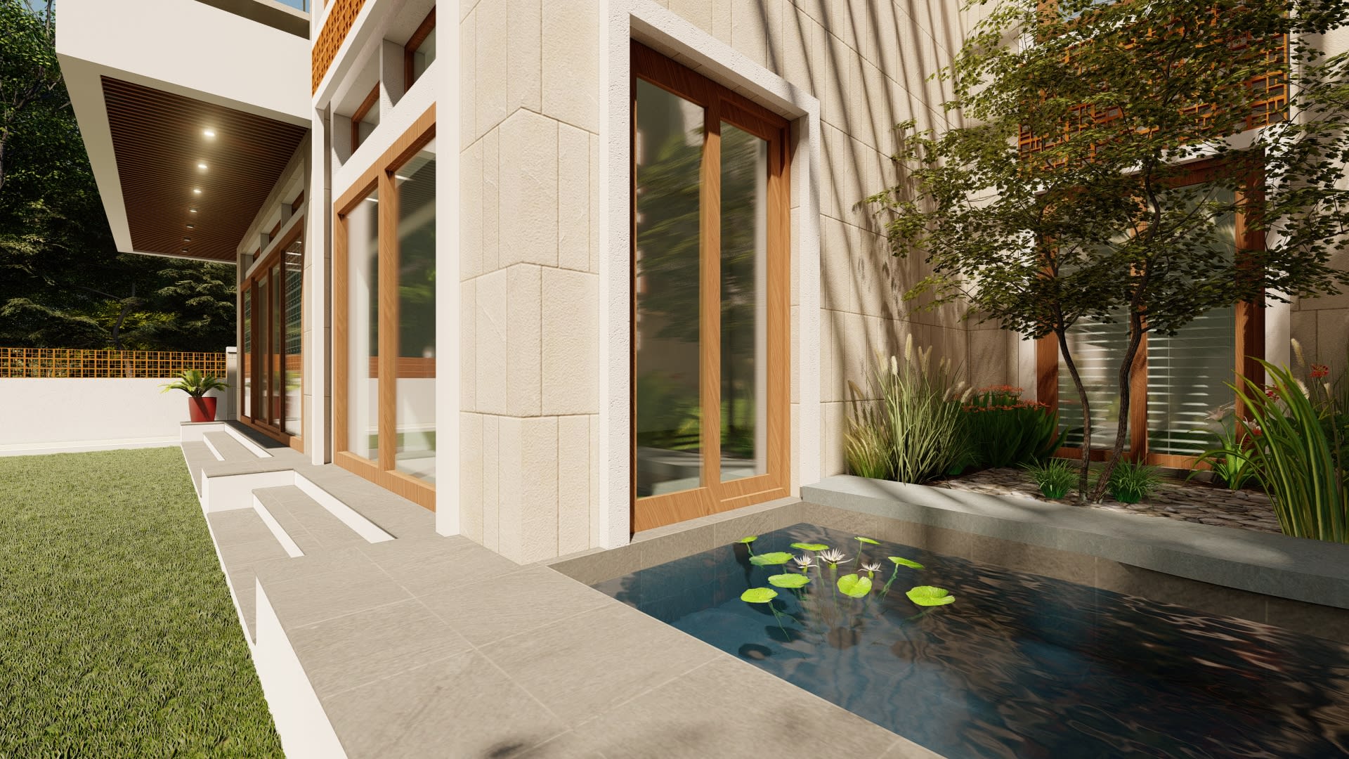 Entrance with reflecting pool