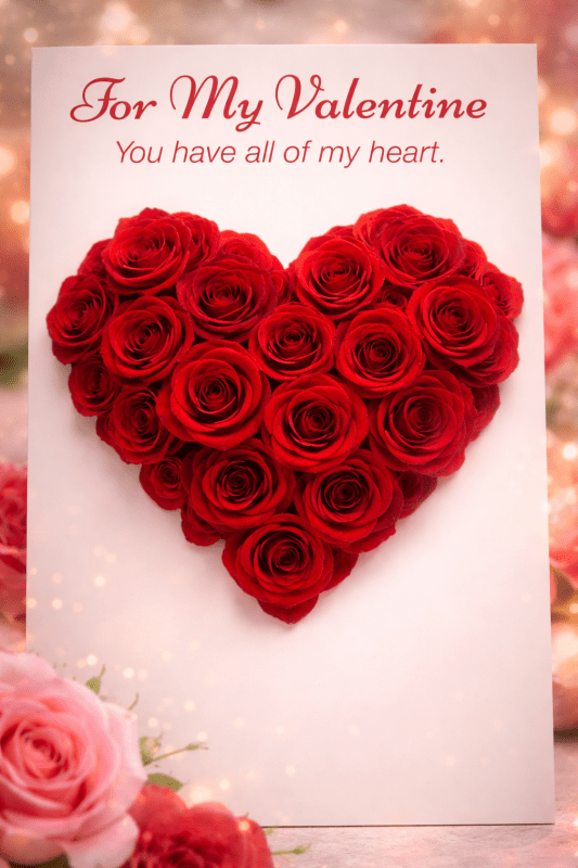 Romantic Red Rose Heart Valentine’s Greeting Card