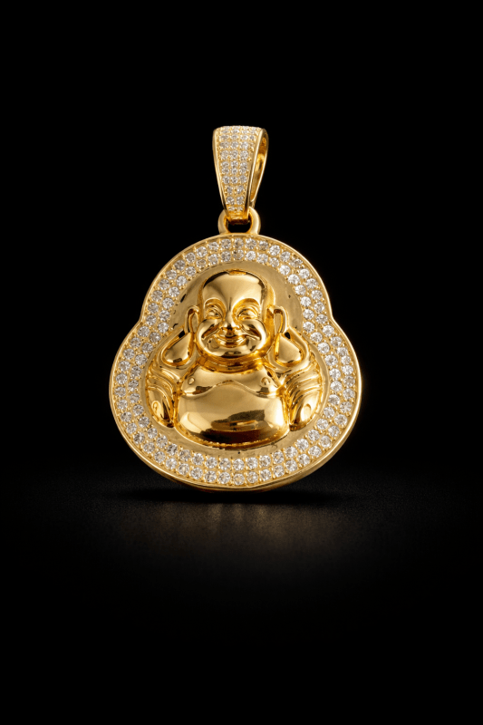 Laughing Buddha Pendant – Gold Plated Moissanite