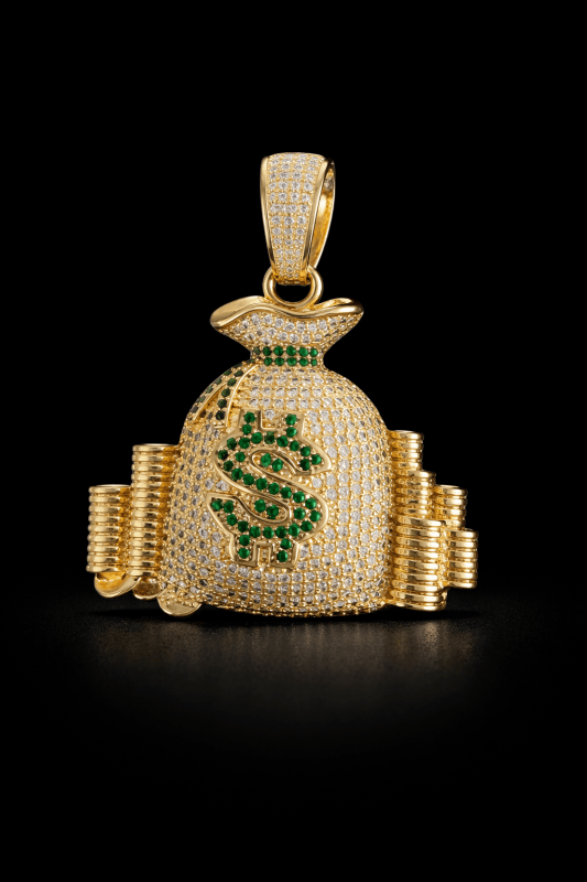 Money Bag Pendant – Gold Plated Moissanite