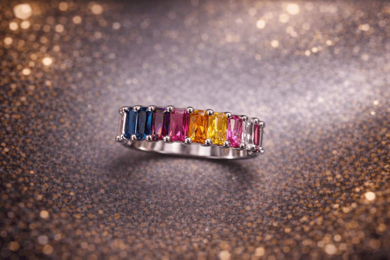 Rainbow Gemstone Band Ring
