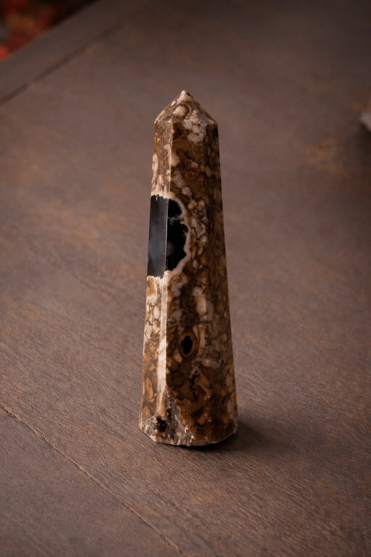 Black Flower Agate Crystal Wand