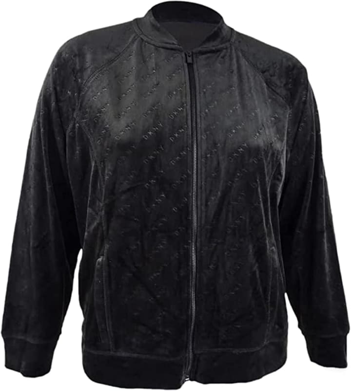 DKNY Sport Velour Logo Print Bomber Jacket-XL