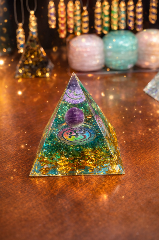 Amethyst Energy Orgonite Pyramid – Protection & Balance