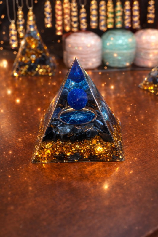 Midnight Blue Orgonite Pyramid – Focus, Protection & Inner Strength