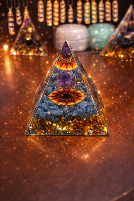 Amethyst Sunburst Orgonite Pyramid – Protection, Energy & Transformation