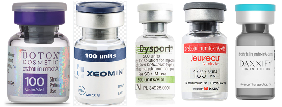 Different types of botulinum toxin (Botox, Dysport, Xeomin, Myobloc) used in medical practice