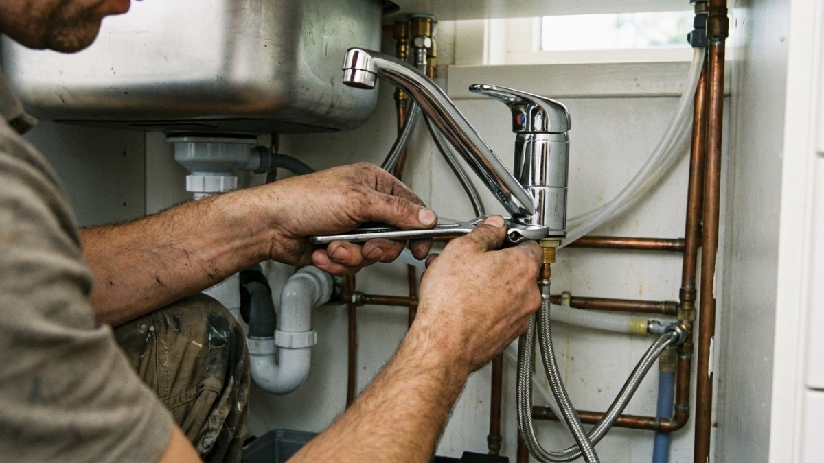 Installatie van keukenkraan door loodgieter