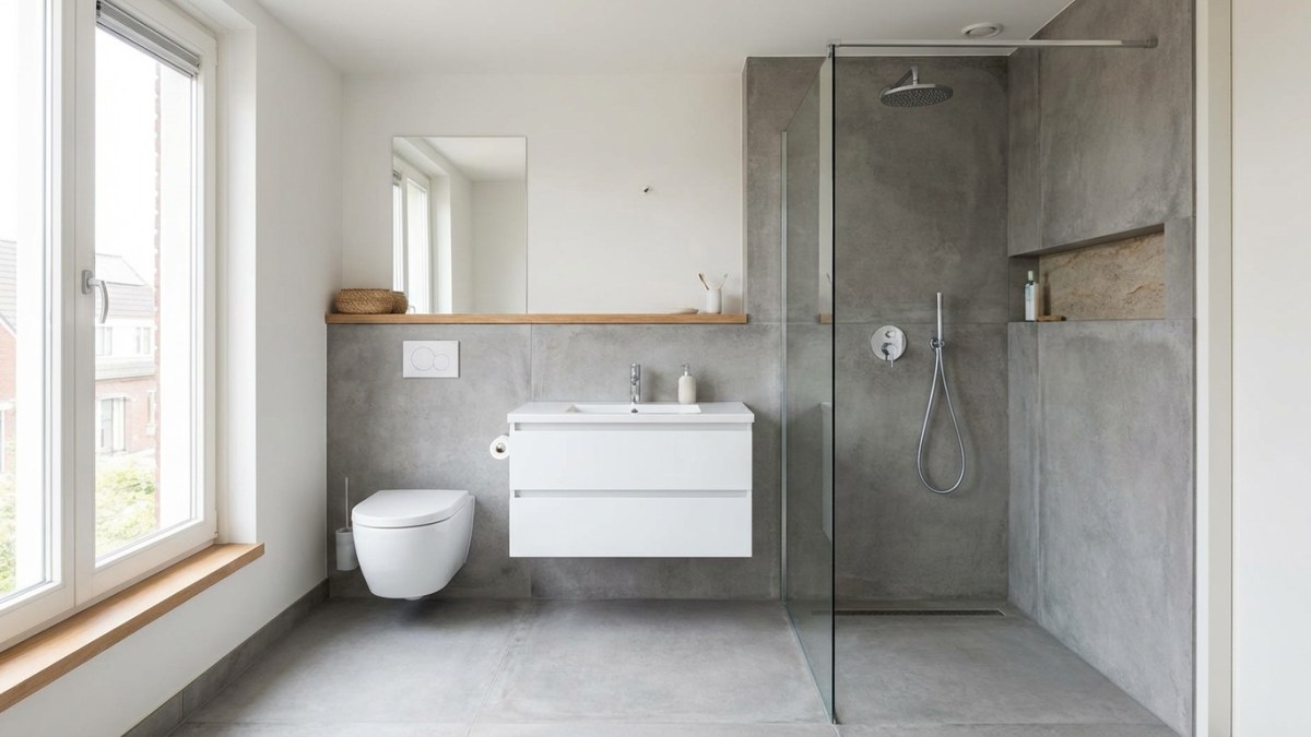 Nieuw geïnstalleerd sanitair in moderne badkamer