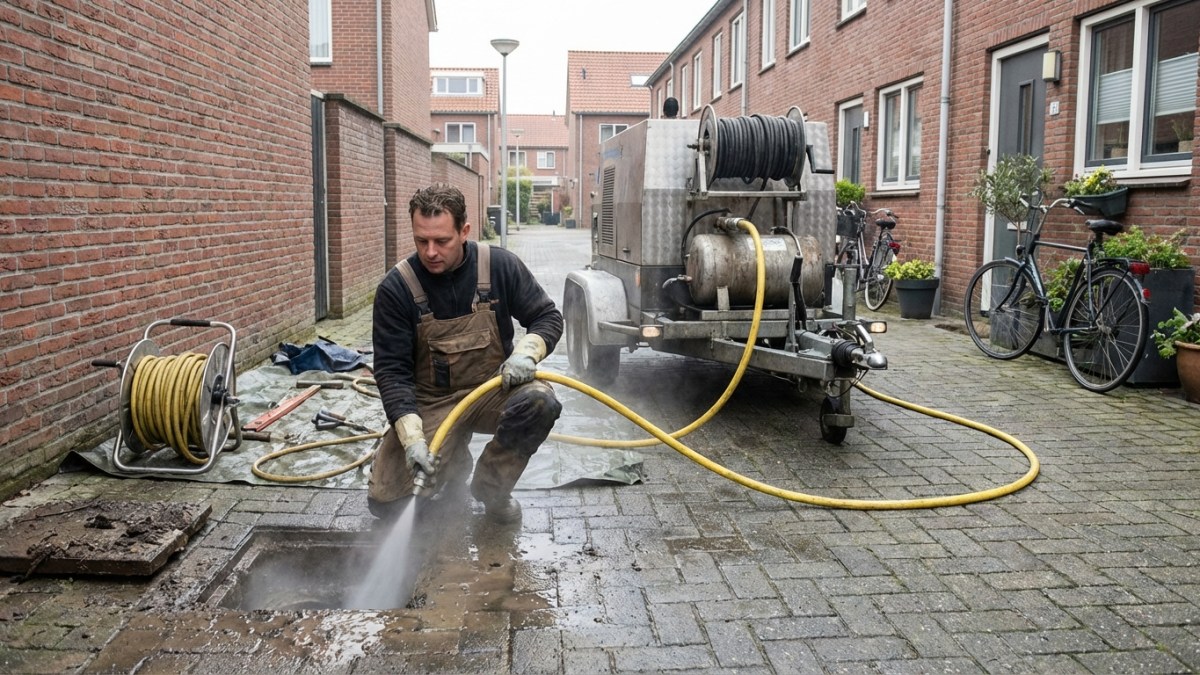 Hogedruk doorspuiten van verstopte riolering