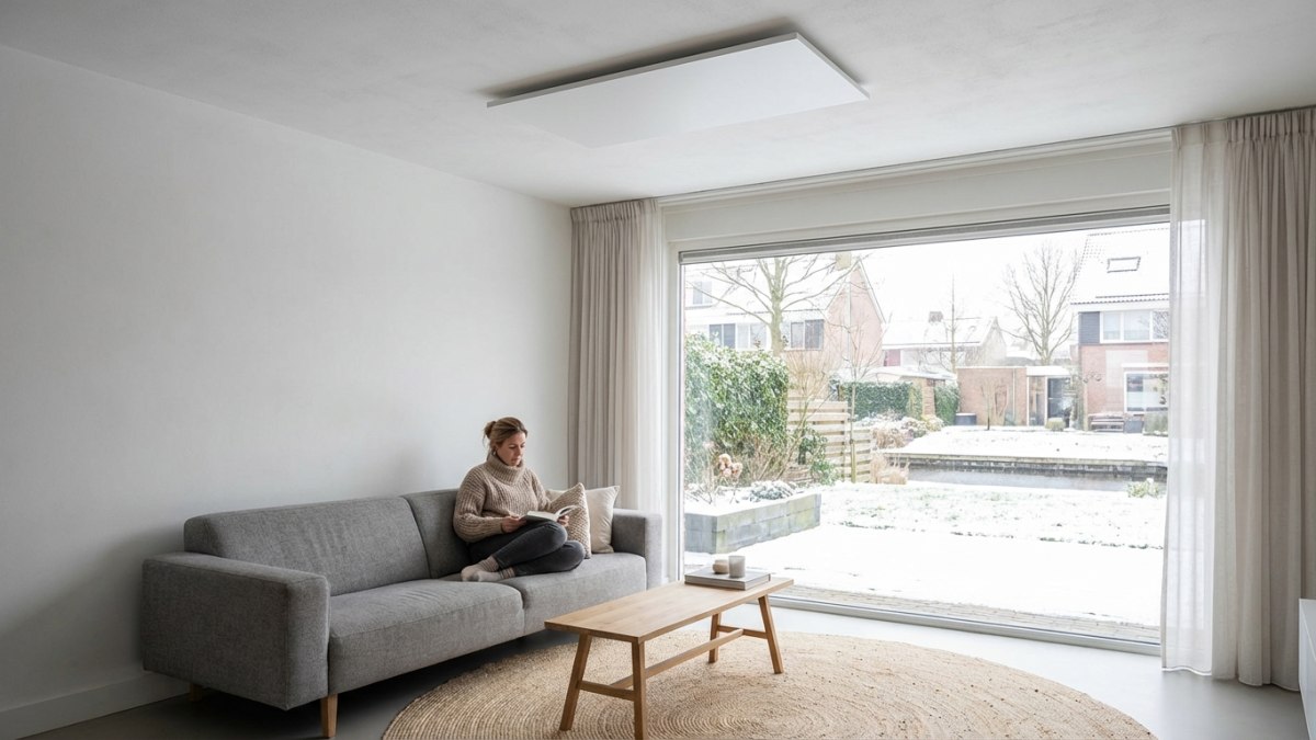 Infrarood paneel aan plafond in moderne woonkamer