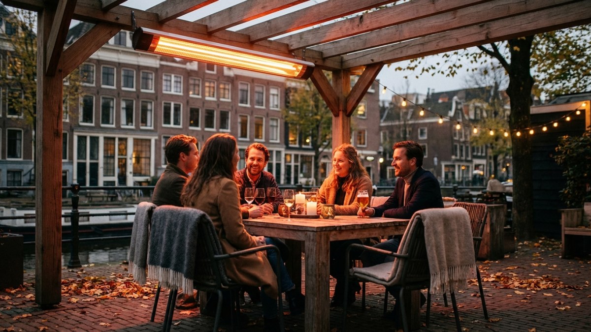 Infrarood terrasverwarmer op overdekt terras