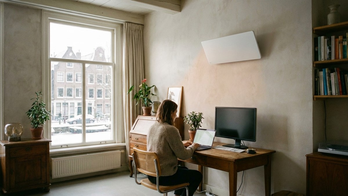 Infrarood paneel in thuiskantoor - gerichte warmte bij bureau