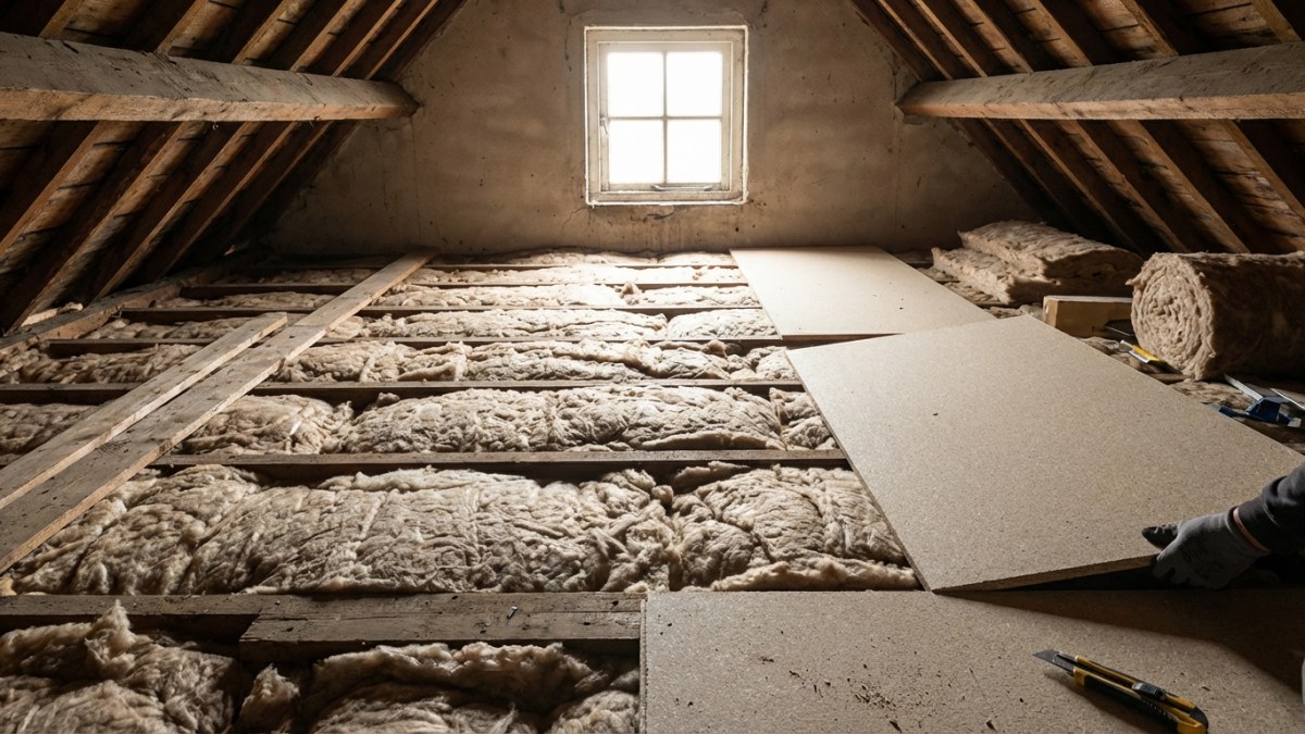 Geïsoleerde zoldervloer met loopplaten