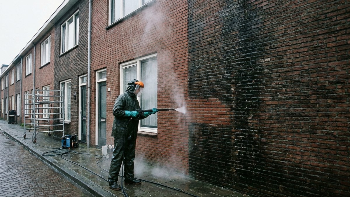 Gevelreiniging met hogedrukreiniger als voorbereiding op impregneren