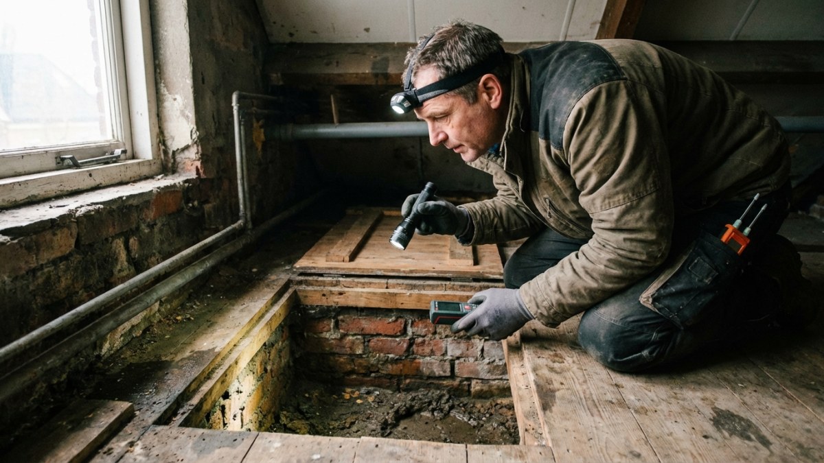 Kruipruimte controleren op vocht en hoogte voor isolatie