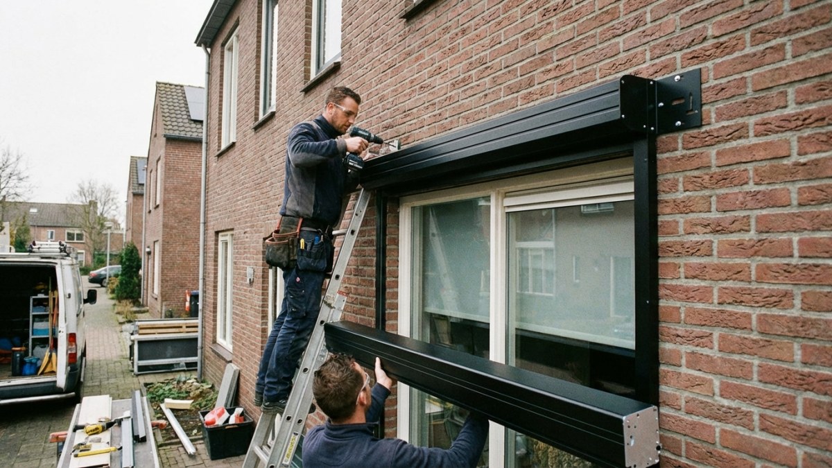 Zipscreen montage - vakman installeert zonwering op gevel