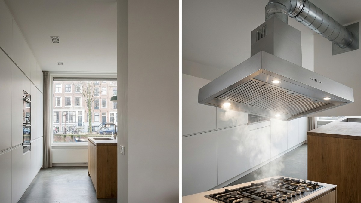 Keukenafzuigkap boven kookplaat - afvoer naar buiten