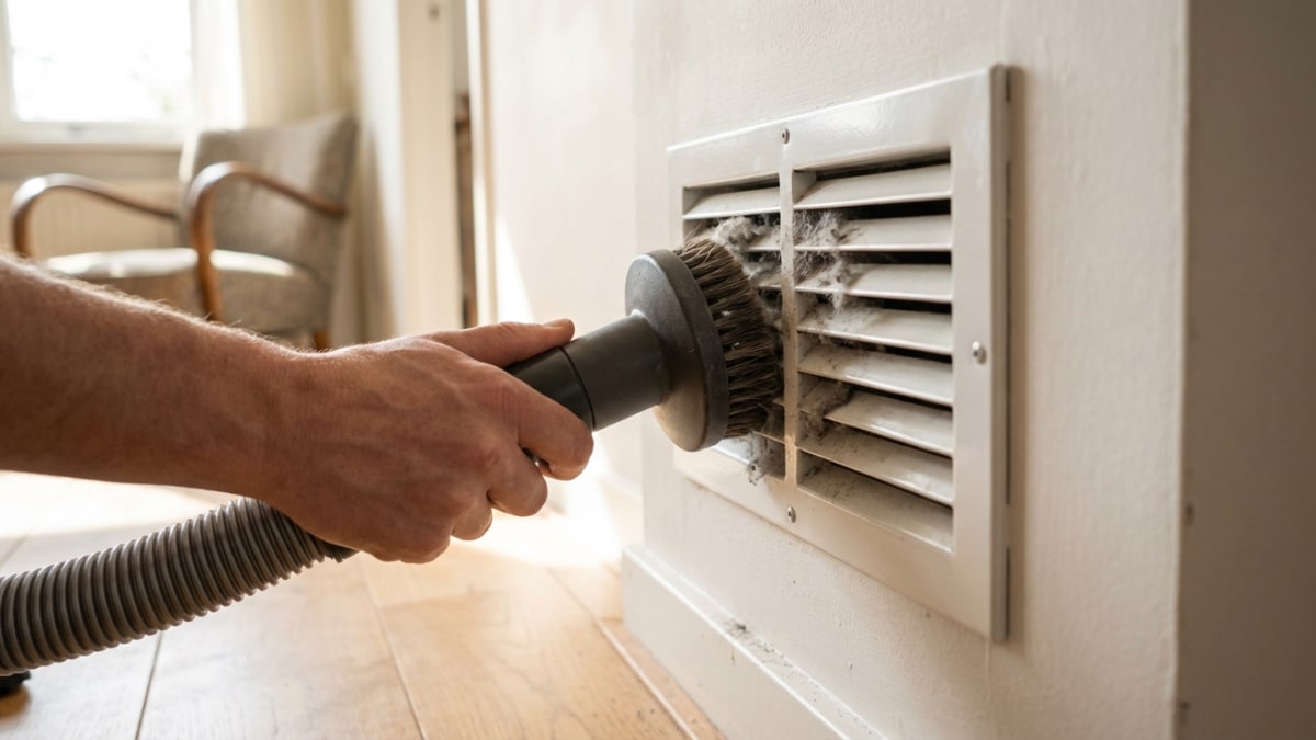 Ventilatierooster schoonmaken met stofzuiger - regelmatig onderhoud
