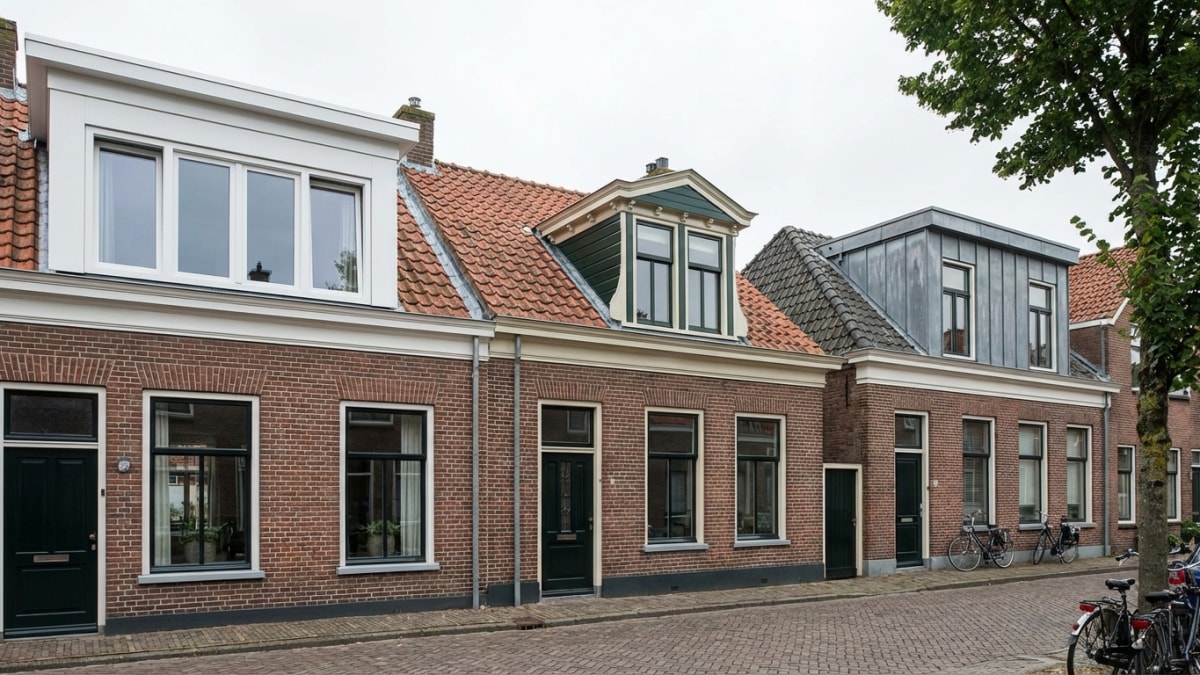 Kunststof en houten dakkapel naast elkaar