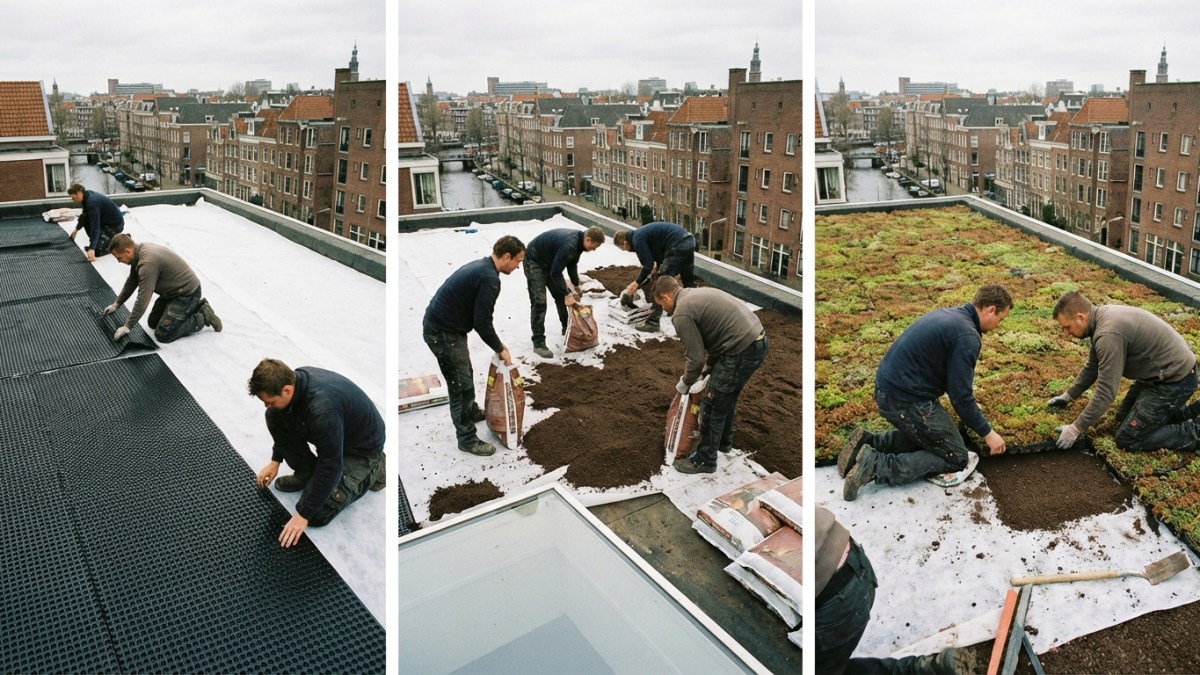 Aanleg groendak - drainagelaag en substraat