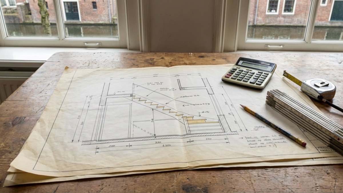 Trapformule berekenen met bouwtekening en calculator