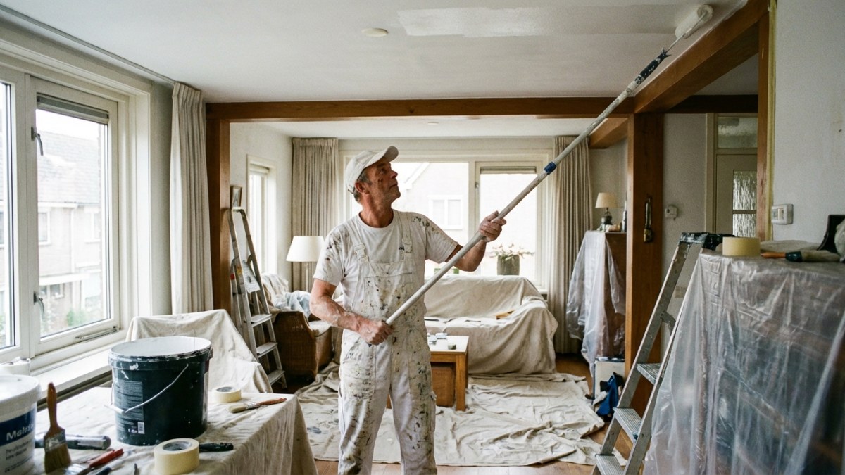 Professionele schilder aan het werk - schilderwerk uitbesteden