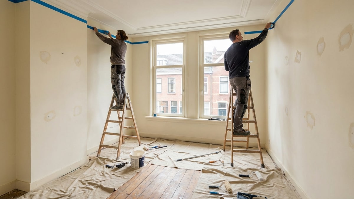 Muren schilderen voorbereiding - afplakken en plamuren