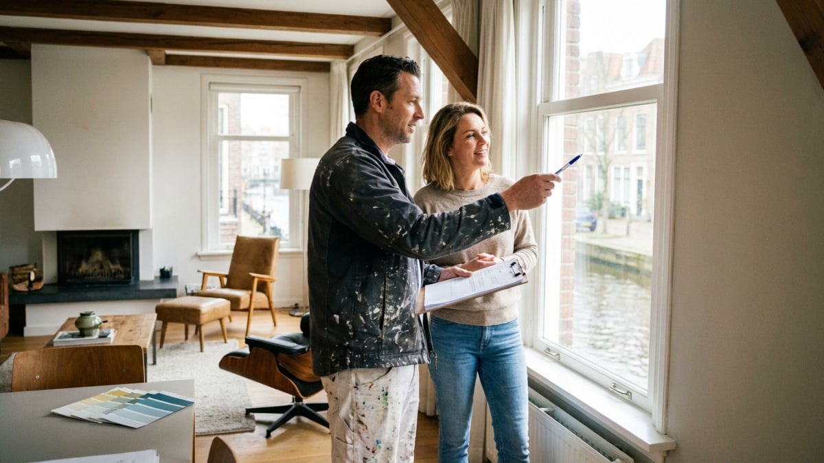 Schilder offerte bespreken met huiseigenaar