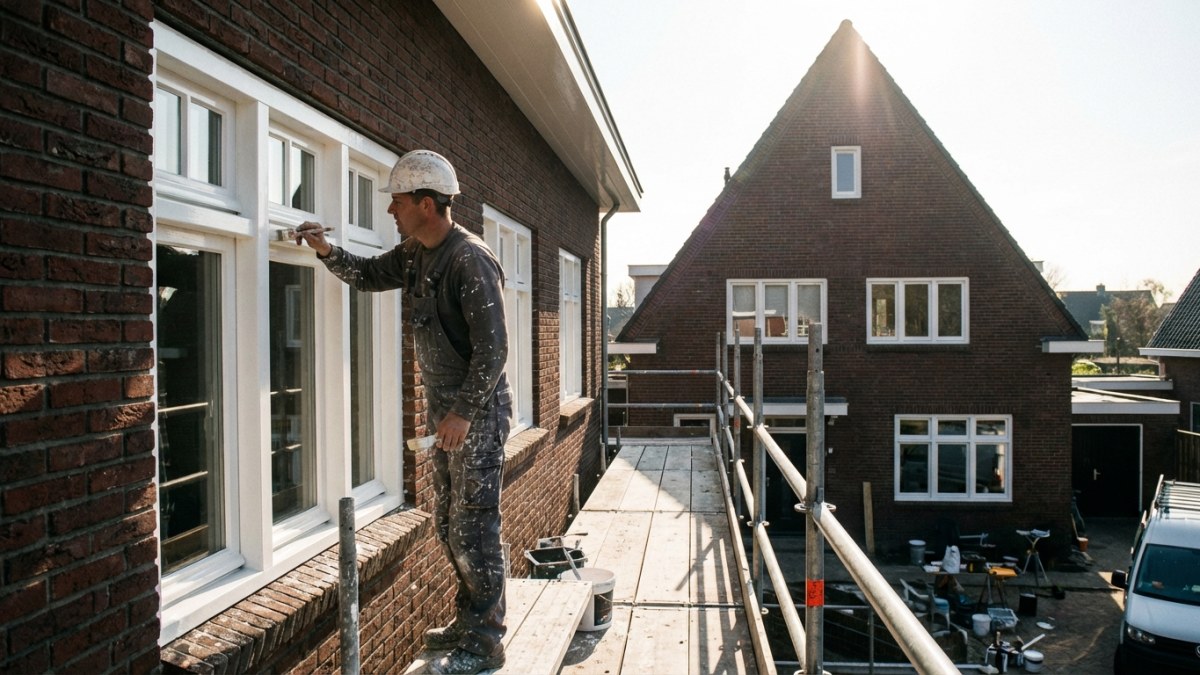 Buitenschilderwerk - kozijnen schilderen op steiger