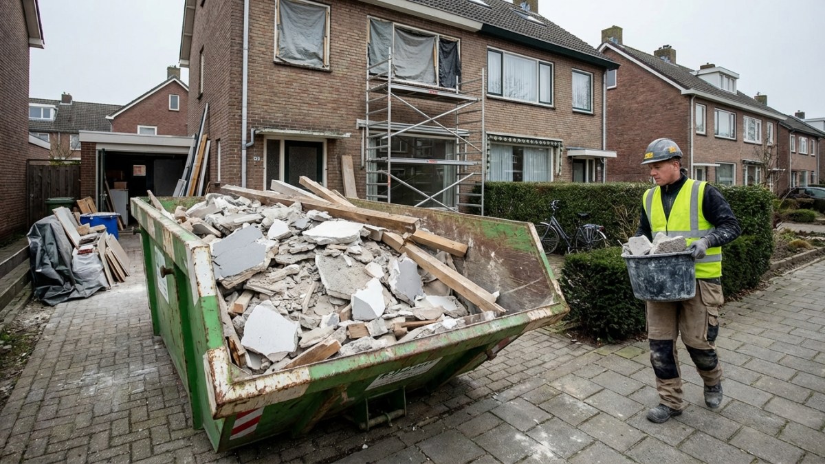 Puincontainer voor afvoer stucwerk - kosten afvalverwerking