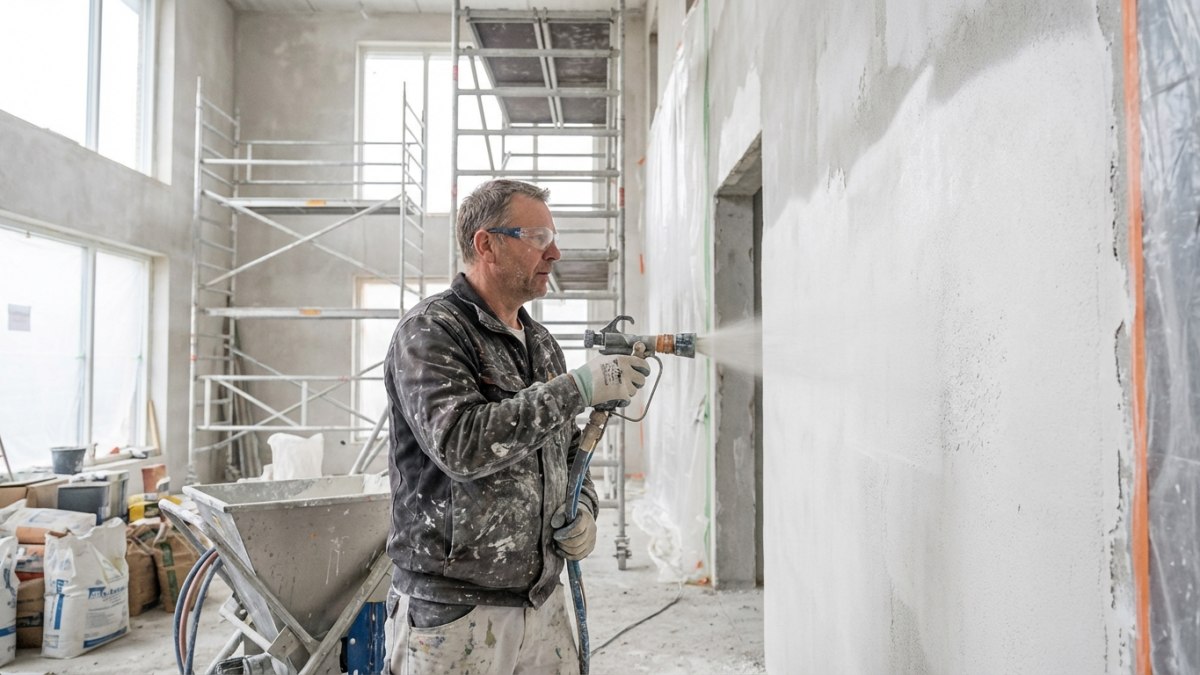 Machinaal stucen - pleister spuiten met stucmachine