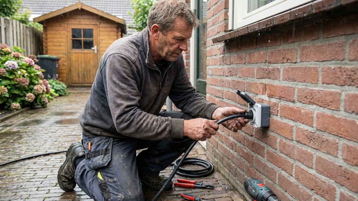 Waterdicht buitenstopcontact installeren op buitenmuur