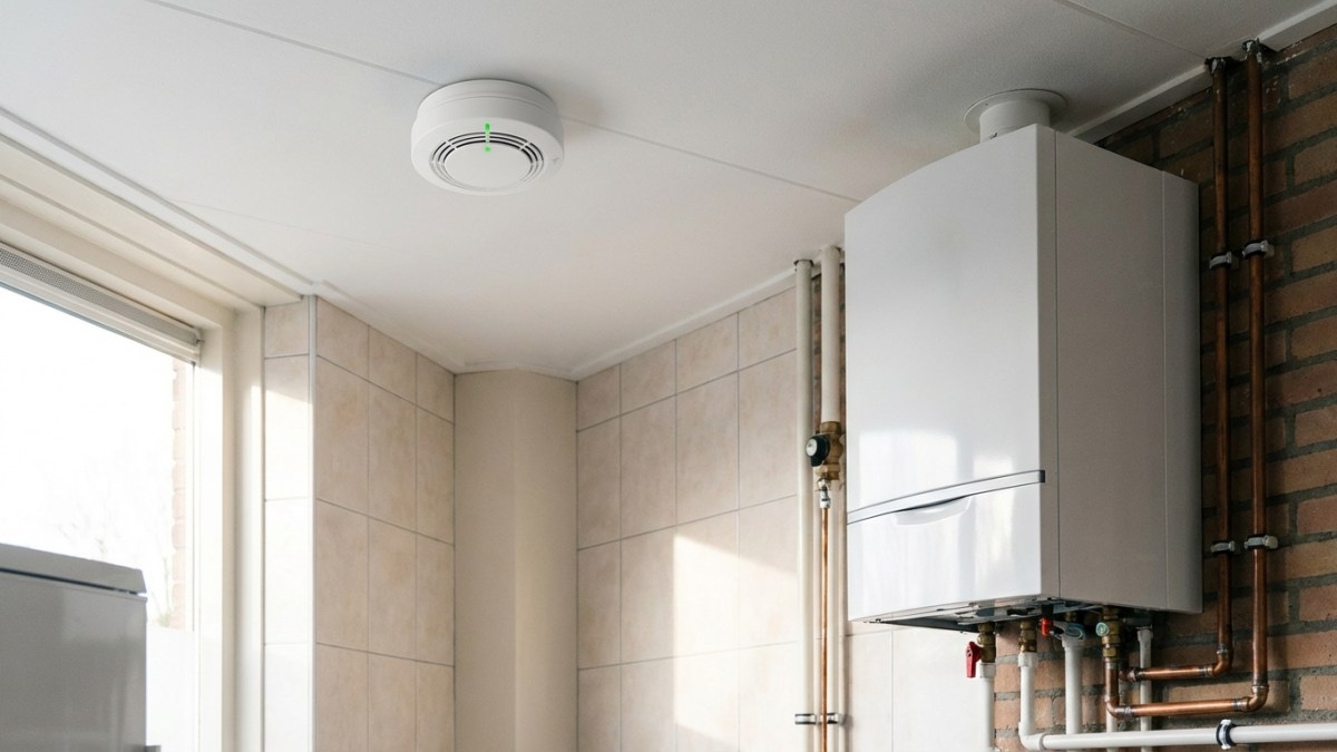 Gasmelder aan plafond bij CV-ketel