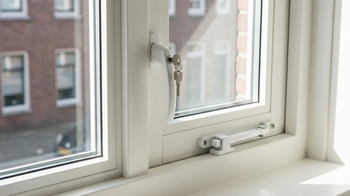 Raambeveiliging met afsluitbare greep en raamslot