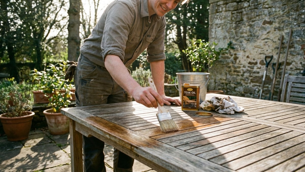 Onderhoud van teak tuinmeubels met teakolie