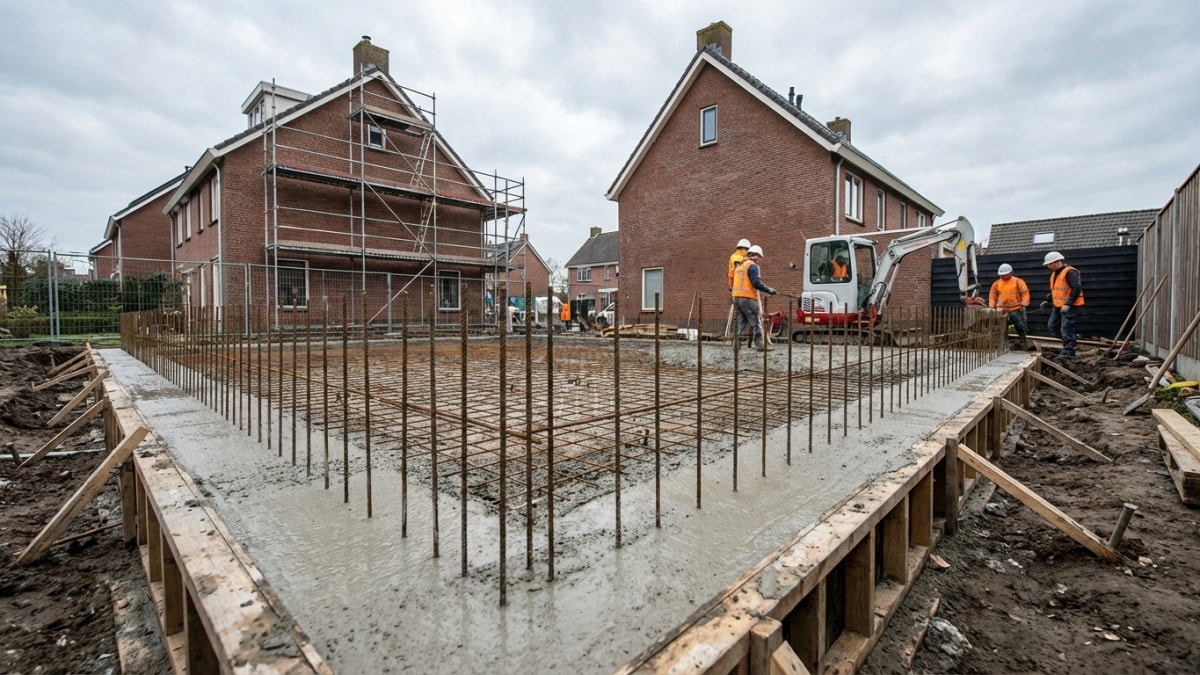 Fundering voor aanbouw met wapening