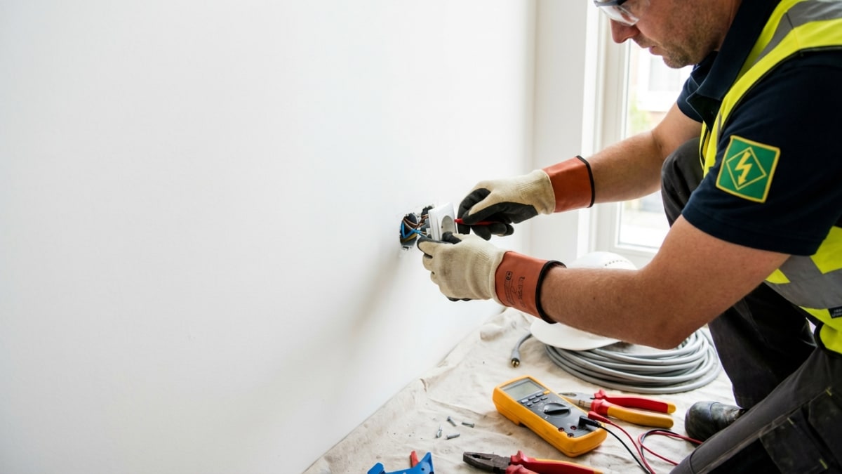 Elektricien plaatst nieuw stopcontact