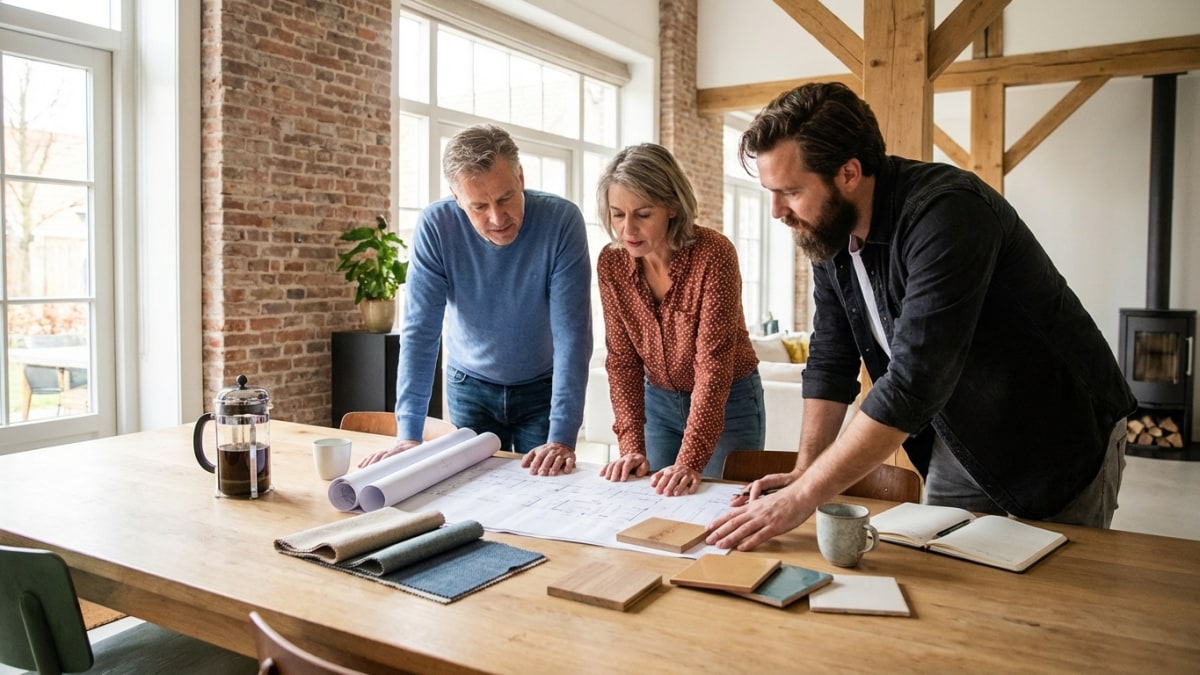 Verbouwplanning met materiaalmonsters