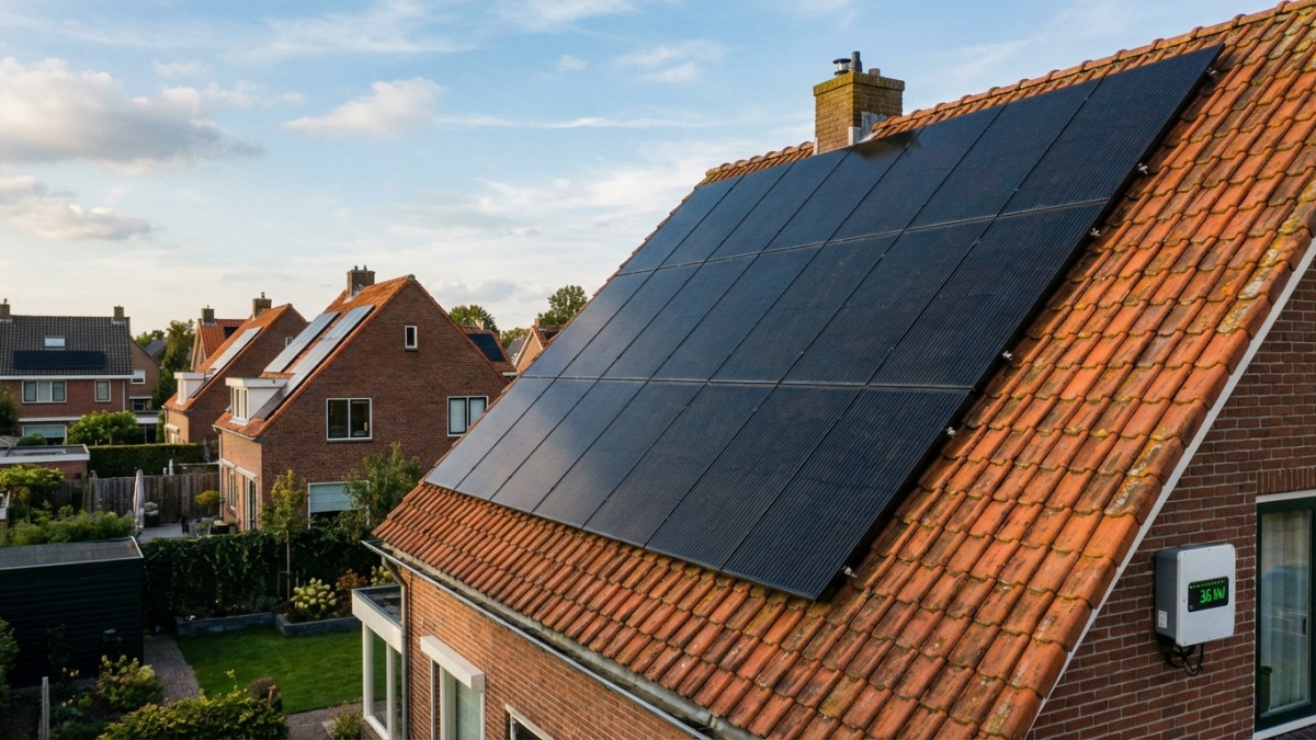 Zonnepanelen op Nederlands dak voor stroomopwekking